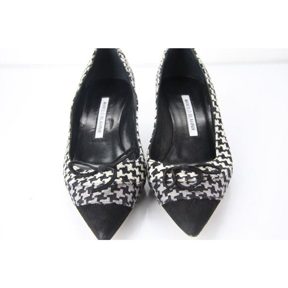 Manolo Blahnik Black Check Sfida Pointy Cap Toe Pointy Pumps Size 37 - Picture 3 of 10